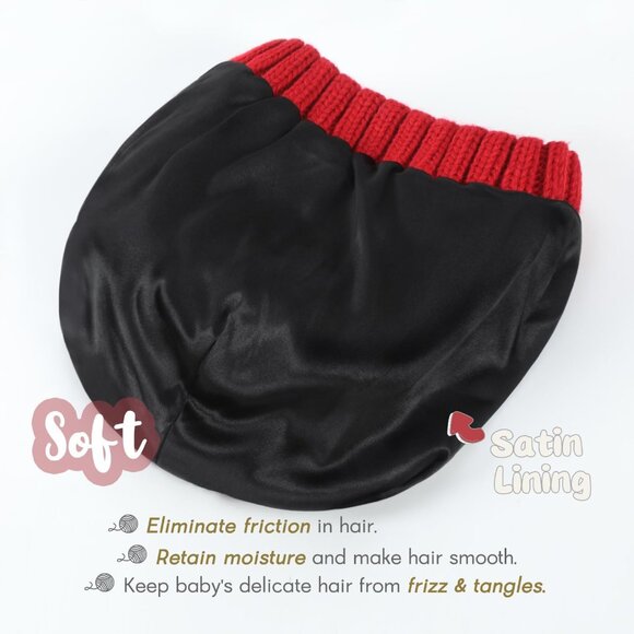 Kids Satin Lined Winter Beanie Hat with Double Pom Pom for Baby Boys Girls - Picture 3 of 6